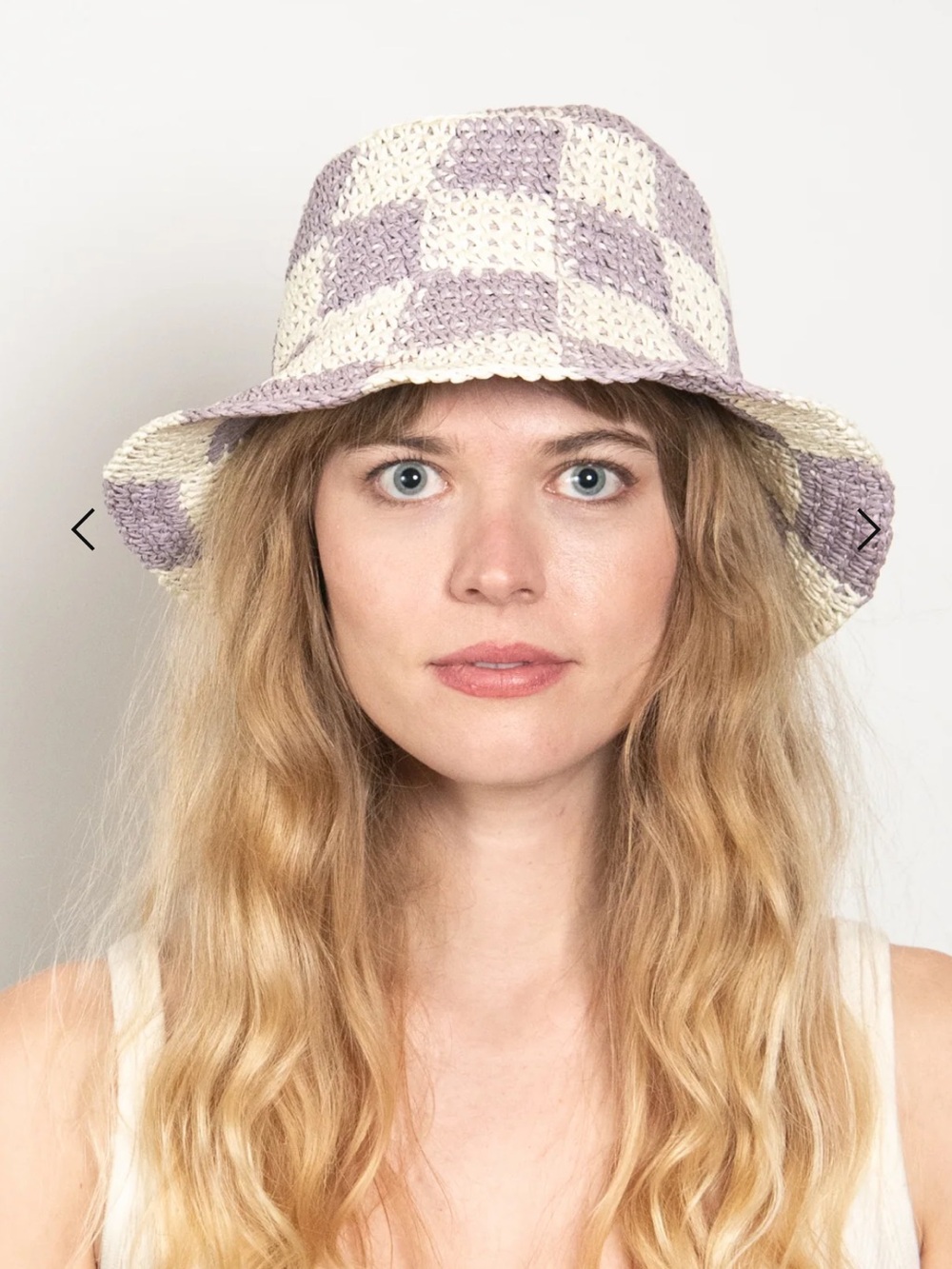 Wyeth by Todd Magill Lavender and Cream Crochet Checkerboard Bucket Hat